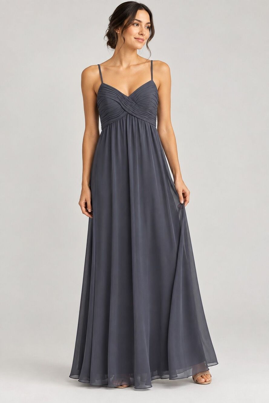 BHLDN Anthropologie Eva Gray Chiffon Maxi Bridesmaid Formal Dress Size M
